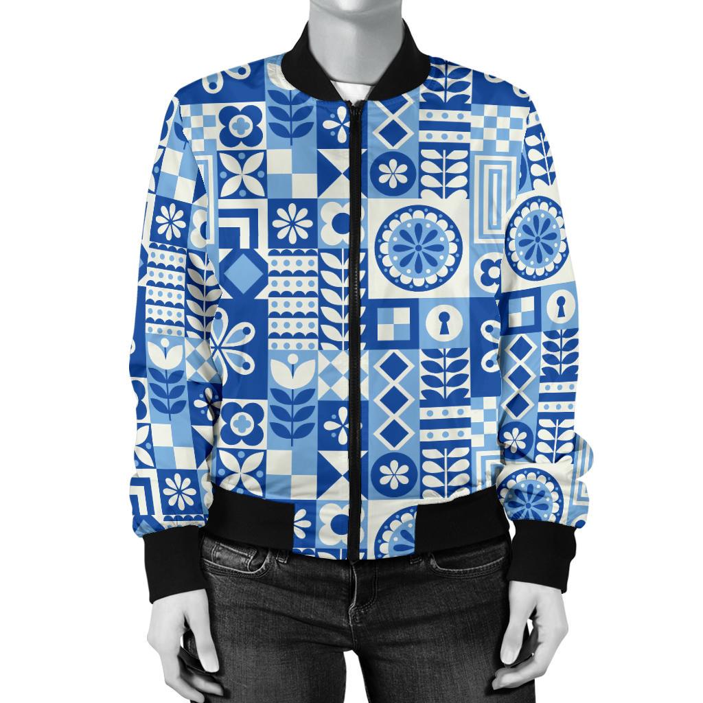 Swedish Print Pattern Women Casual Bomber Jacket