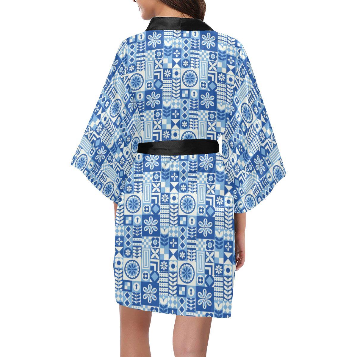 Swedish Print Pattern Women Short Kimono Robe