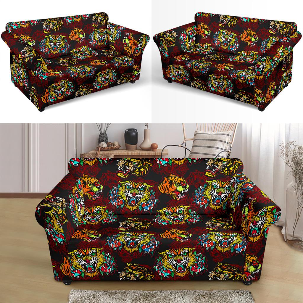 Tattoo Tiger Colorful Design Loveseat Slipcover-JTAMIGO.COM