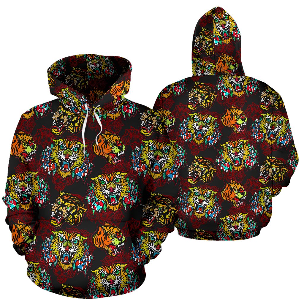 Tattoo Tiger Colorful Design Pullover Hoodie