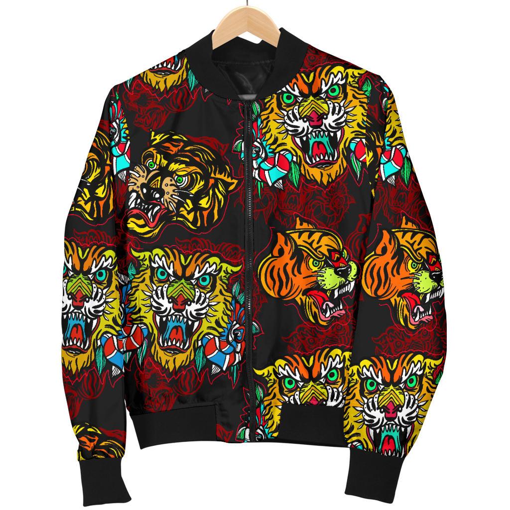 Tattoo Tiger Colorful Design Women Casual Bomber Jacket