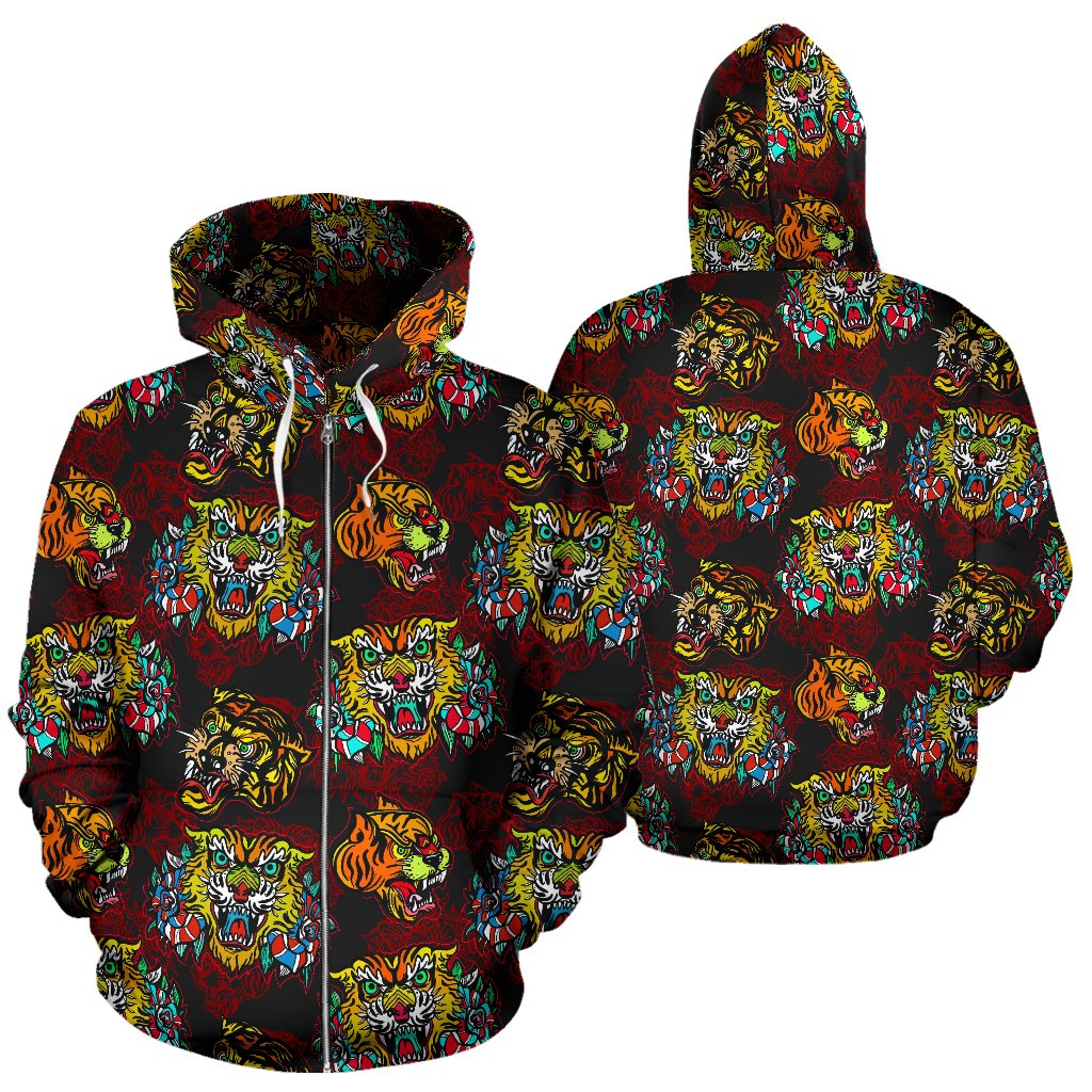 Tattoo Tiger Colorful Design Zip Up Hoodie