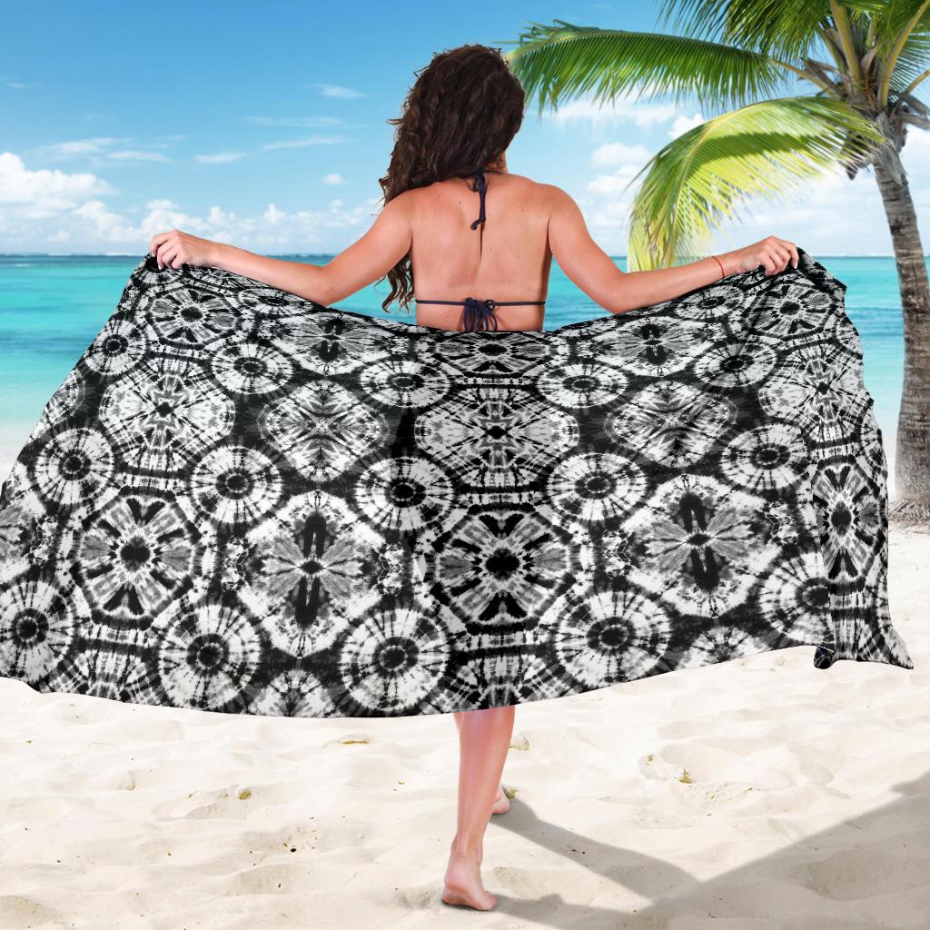 Tie Dye Black White Design Print Sarong Pareo Wrap