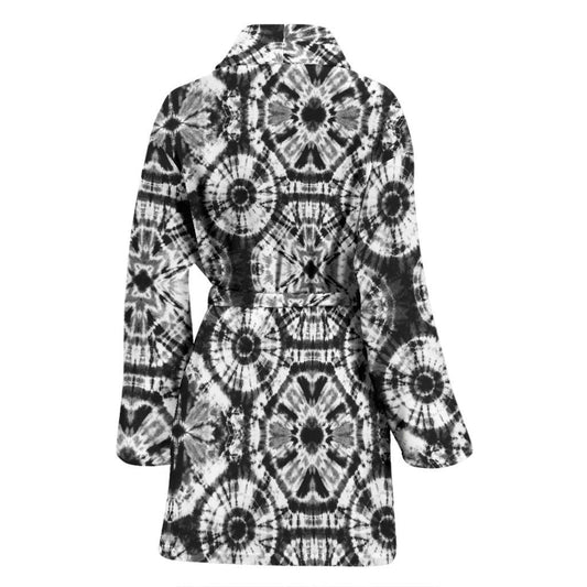 Tie Dye Black White Design Print Women Bath Robe-JTAMIGO.COM