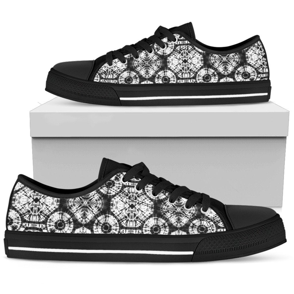 Tie Dye Black White Design Print Women Low Top Shoes-JTAMIGO.COM