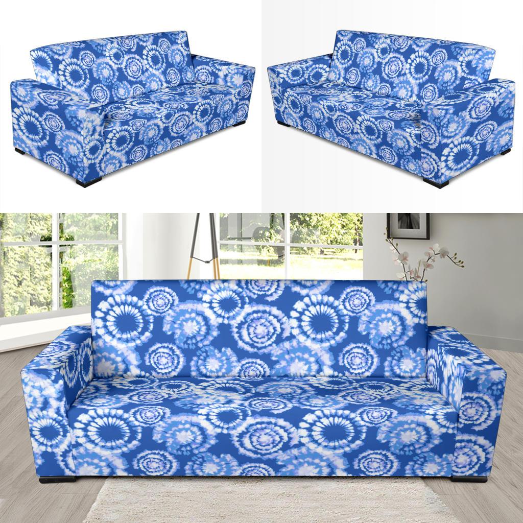 Tie Dye Blue Design Print Sofa Slipcover-JTAMIGO.COM