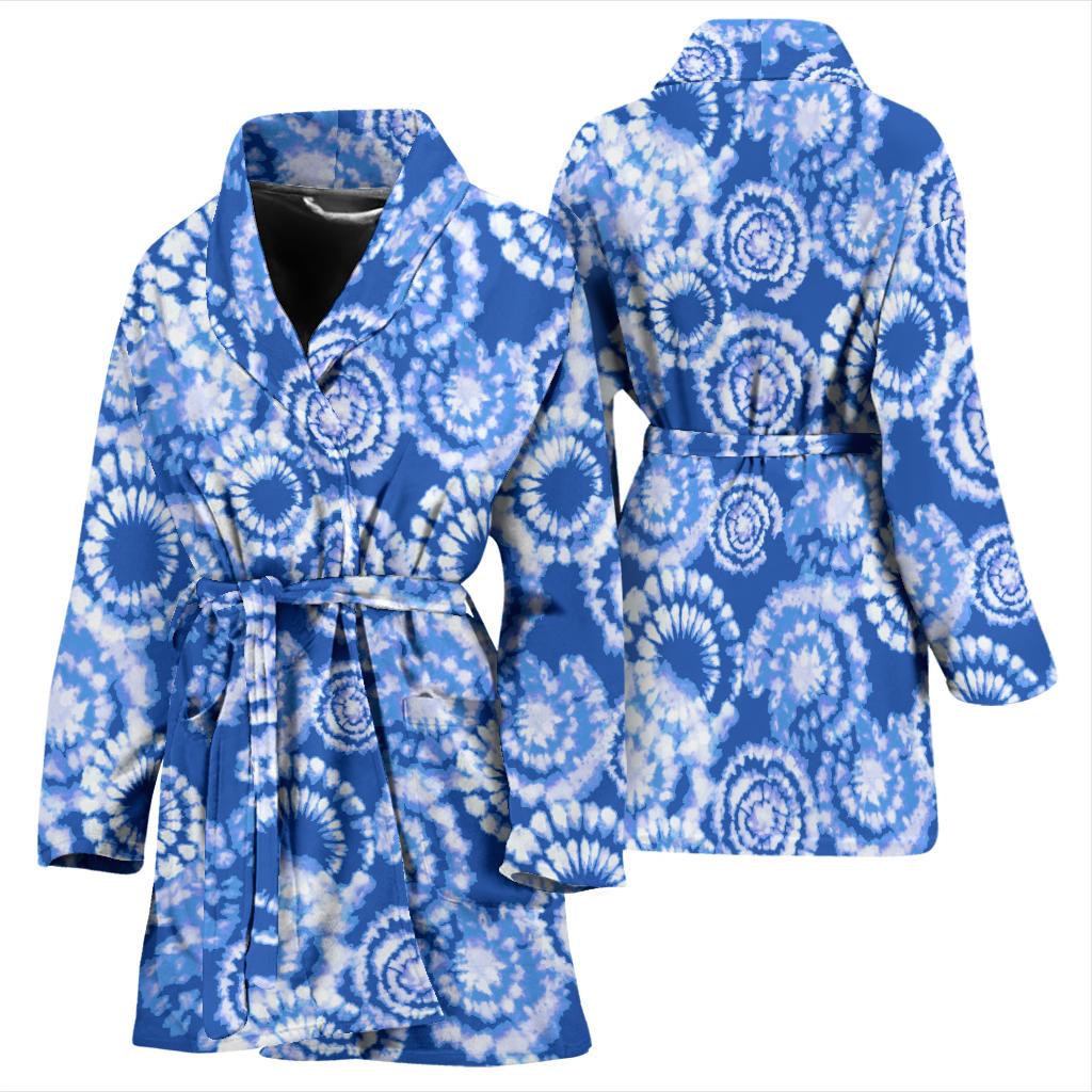 Tie Dye Blue Design Print Women Bath Robe-JTAMIGO.COM