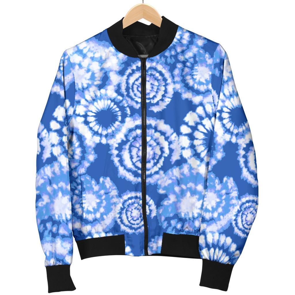 Tie Dye Blue Design Print Women Casual Bomber Jacket