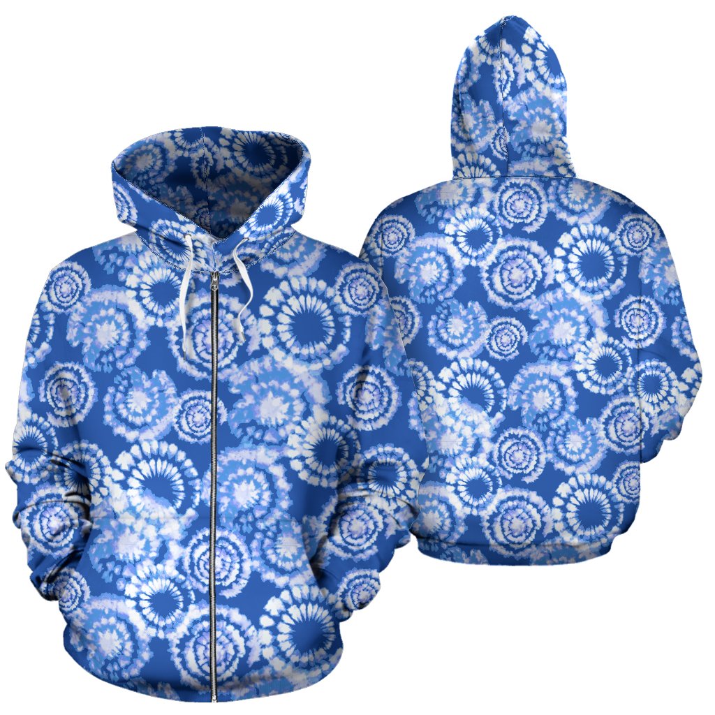 Tie Dye Blue Design Print Zip Up Hoodie