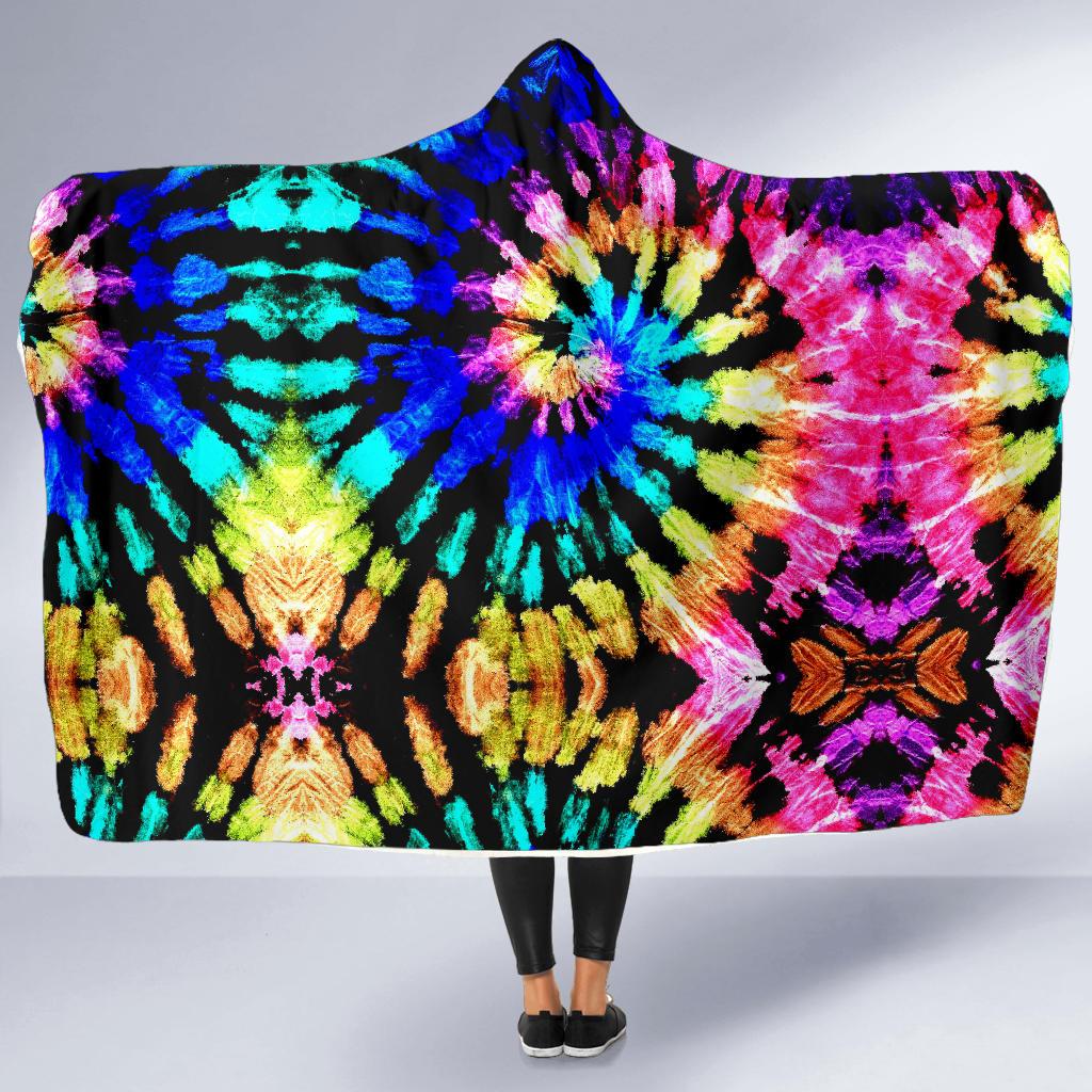 Tie Dye Rainbow Design Print Hooded Blanket-JTAMIGO.COM