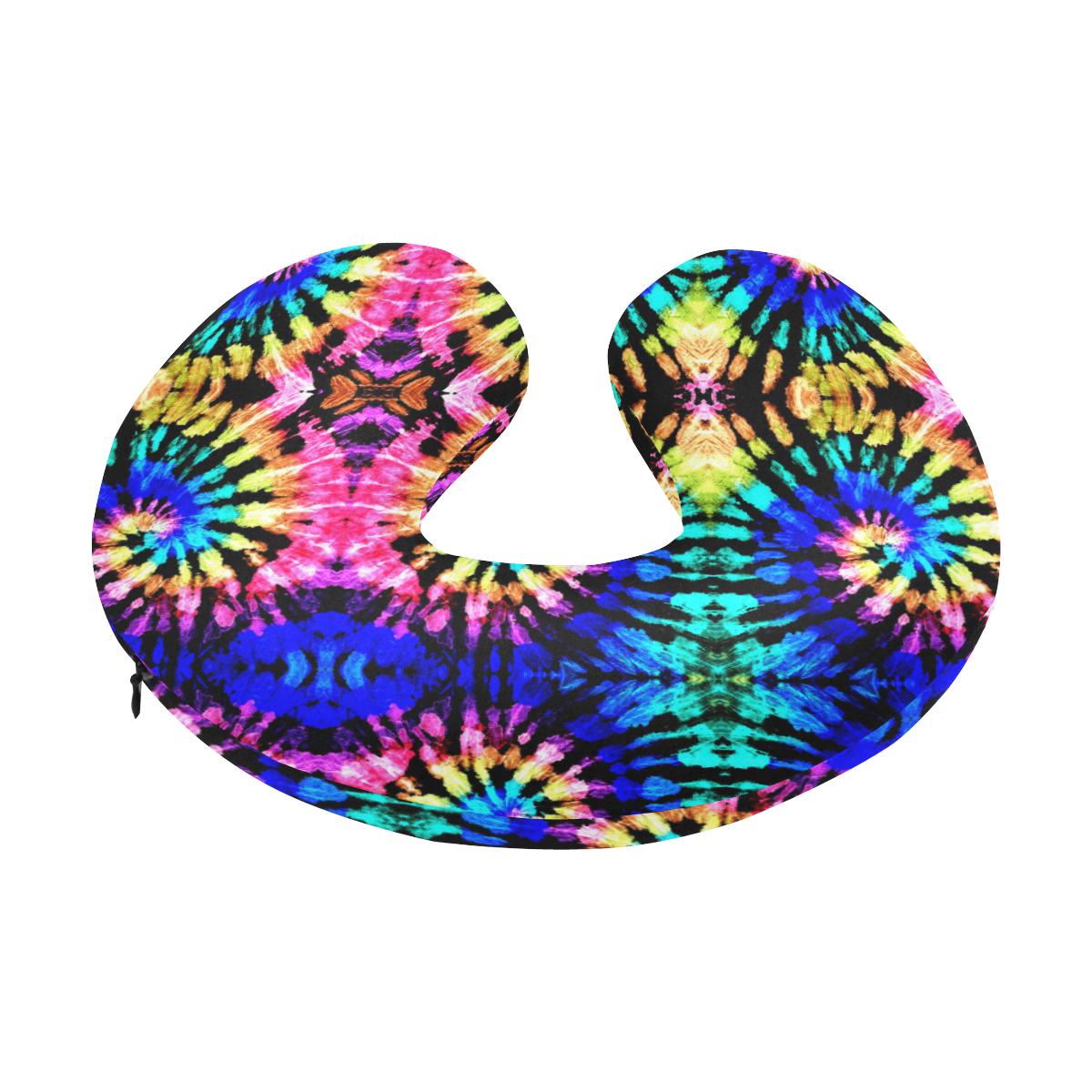 Tie Dye Rainbow Design Print U-Shaped Travel Neck Pillow-JTAMIGO.COM