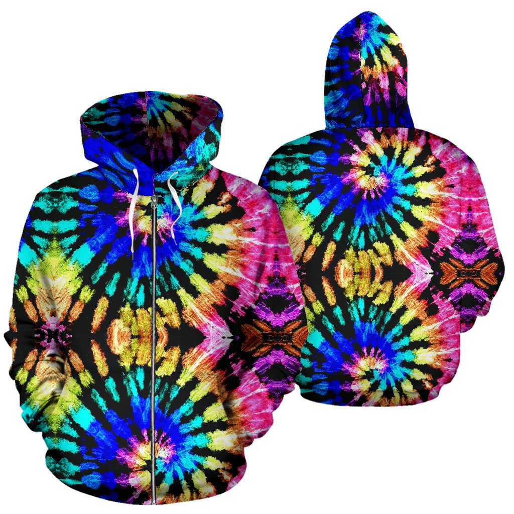 Tie Dye Rainbow Design Print Zip Up Hoodie