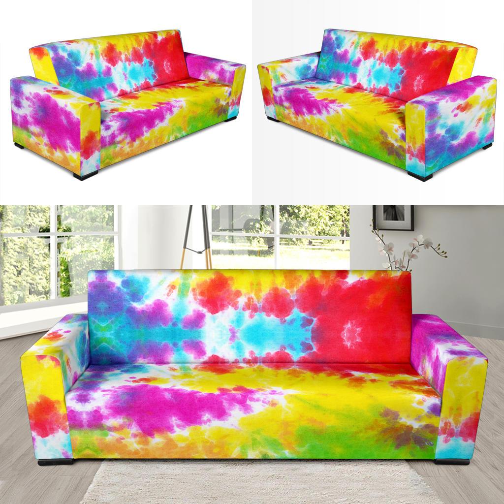 Tie Dye Rainbow Themed Print Sofa Slipcover-JTAMIGO.COM