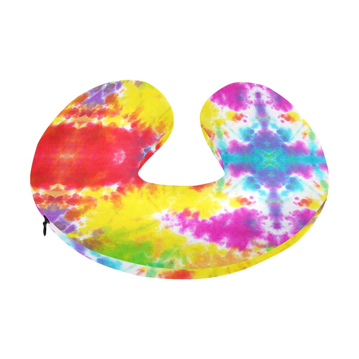 Tie Dye Rainbow Themed Print U-Shaped Travel Neck Pillow-JTAMIGO.COM