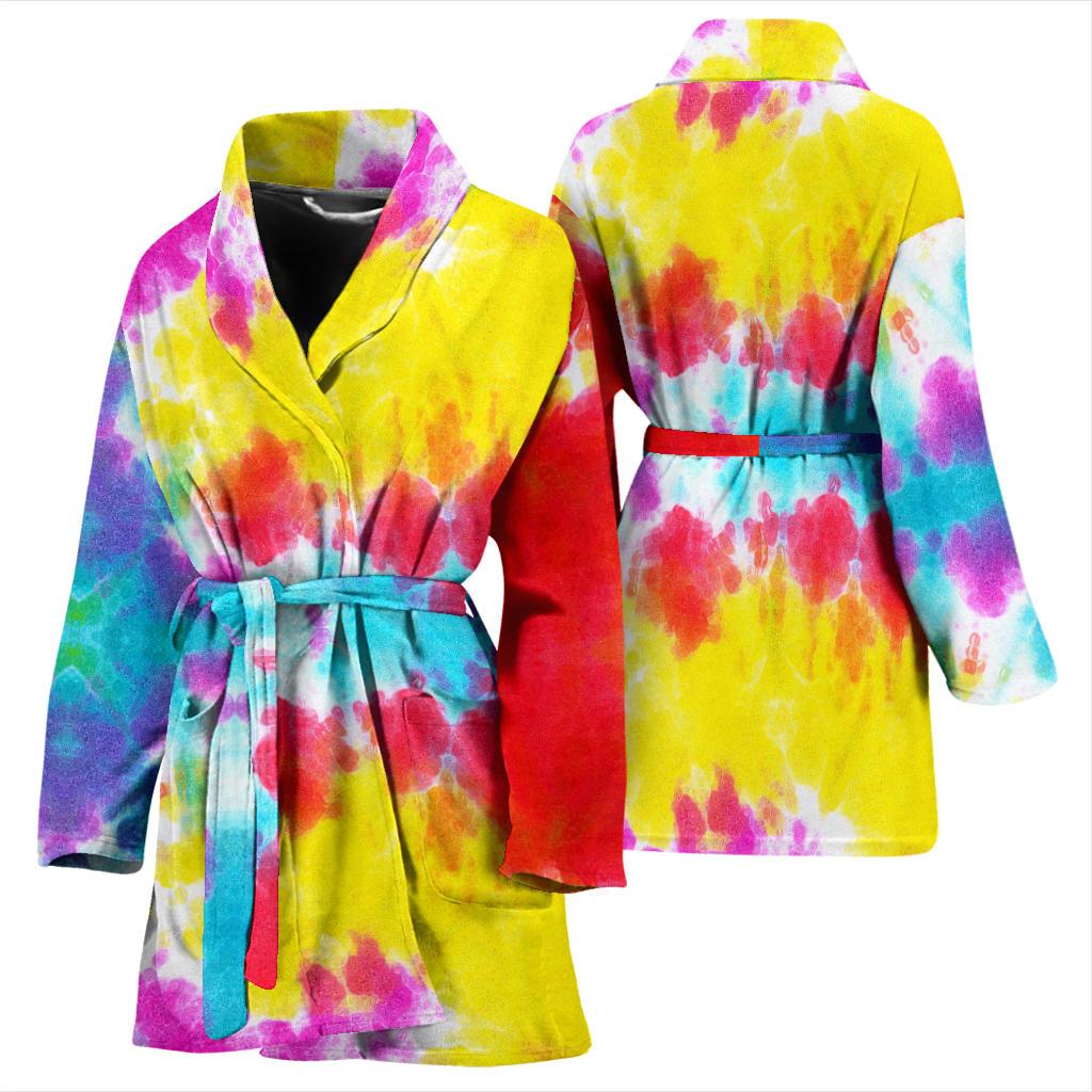 Tie Dye Rainbow Themed Print Women Bath Robe-JTAMIGO.COM