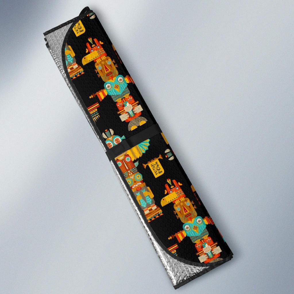Totem Pole Cartoon Print Car Sun Shade For Windshield