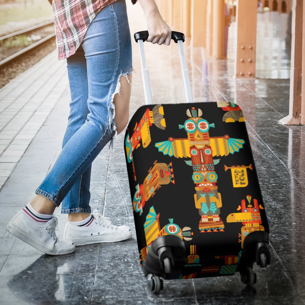 Totem Pole Cartoon Print Luggage Cover Protector