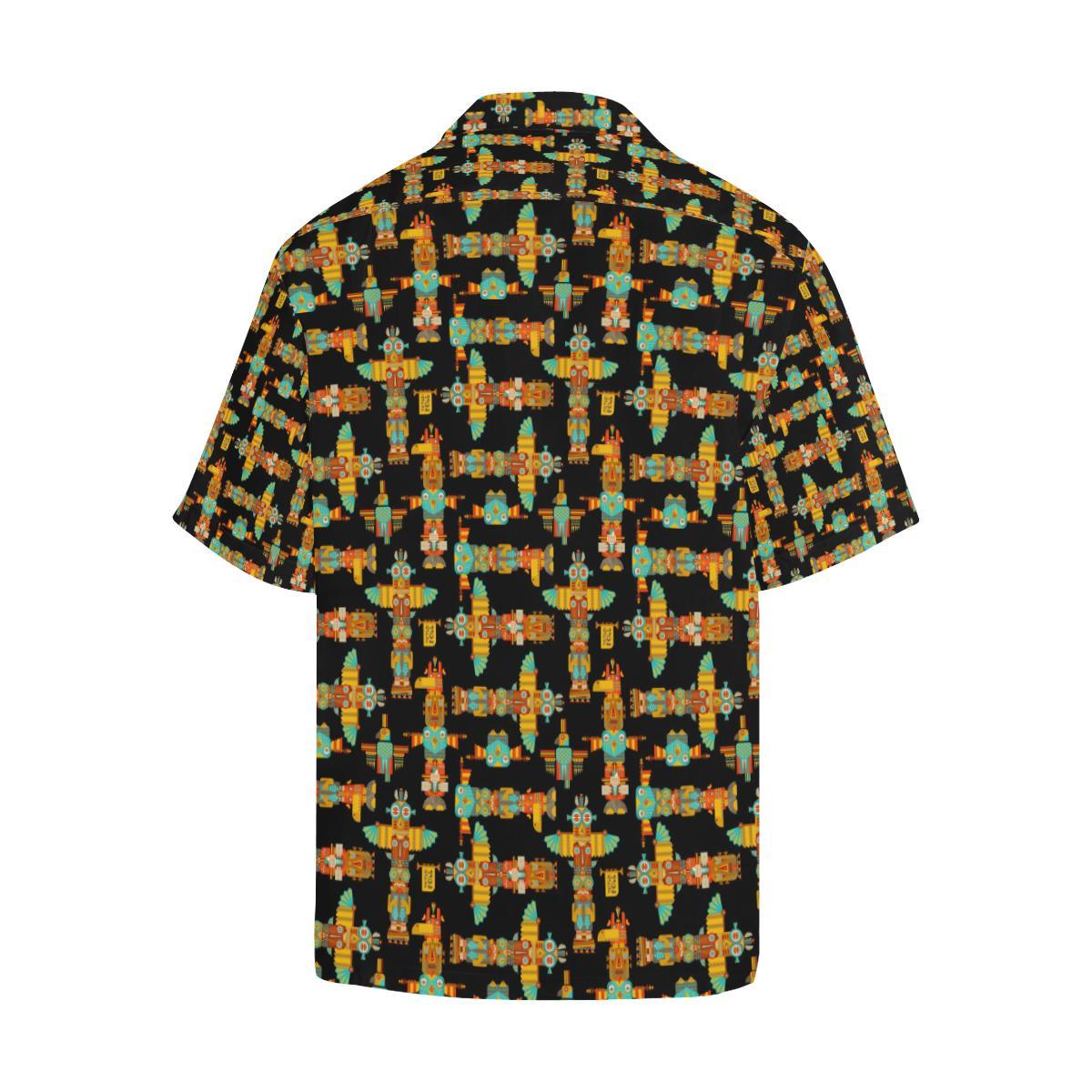 Totem Pole Cartoon Print Men Aloha Hawaiian Shirt