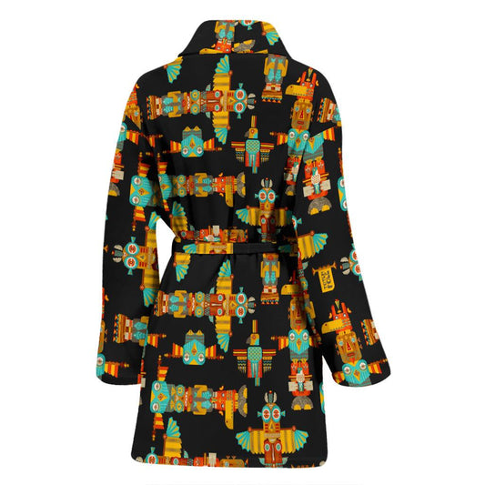 Totem Pole Cartoon Print Women Bath Robe-JTAMIGO.COM