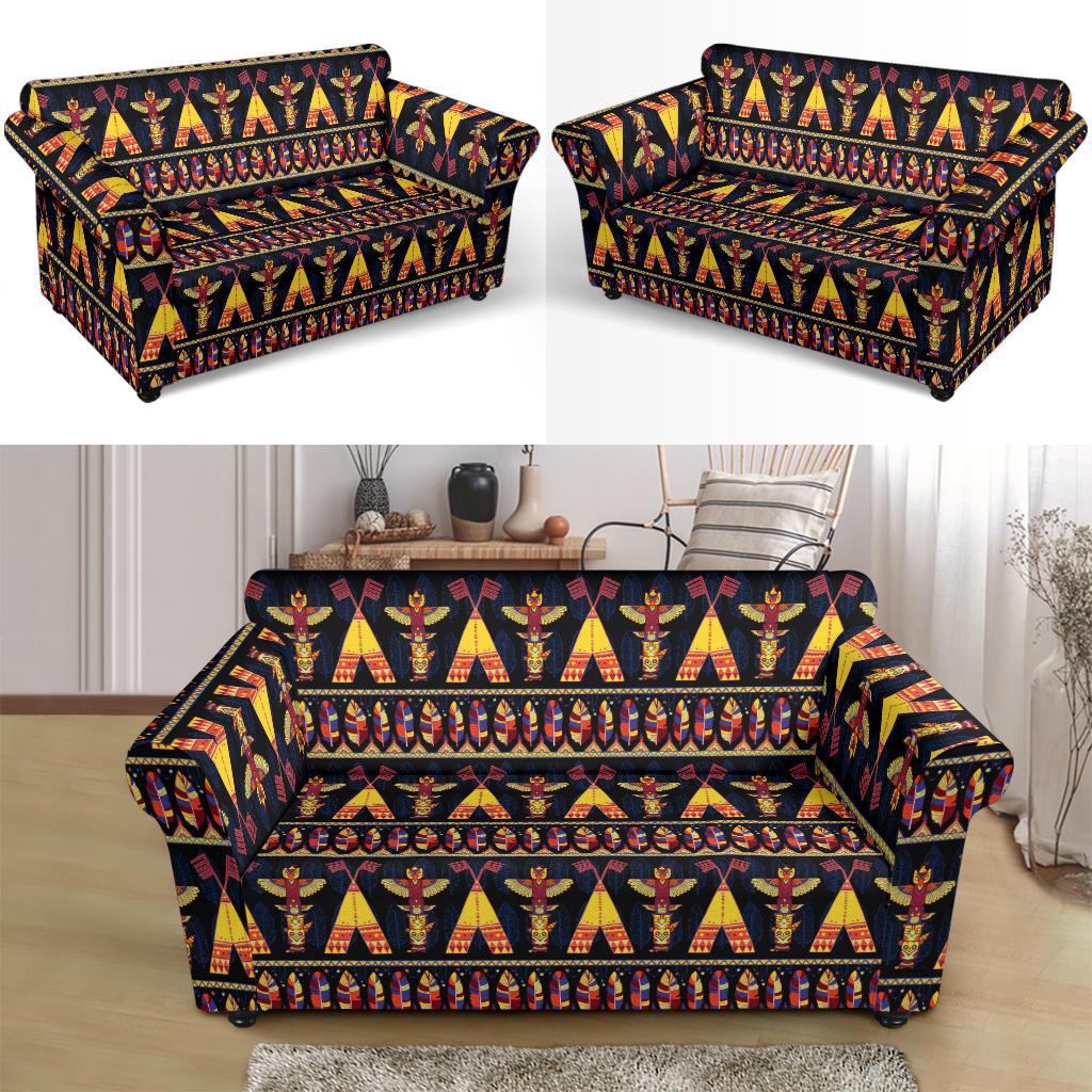 Totem Pole Design Loveseat Slipcover-JTAMIGO.COM