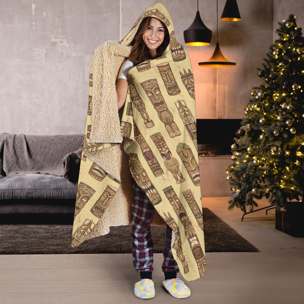 Totem Tiki Style Themed Design Hooded Blanket-JTAMIGO.COM