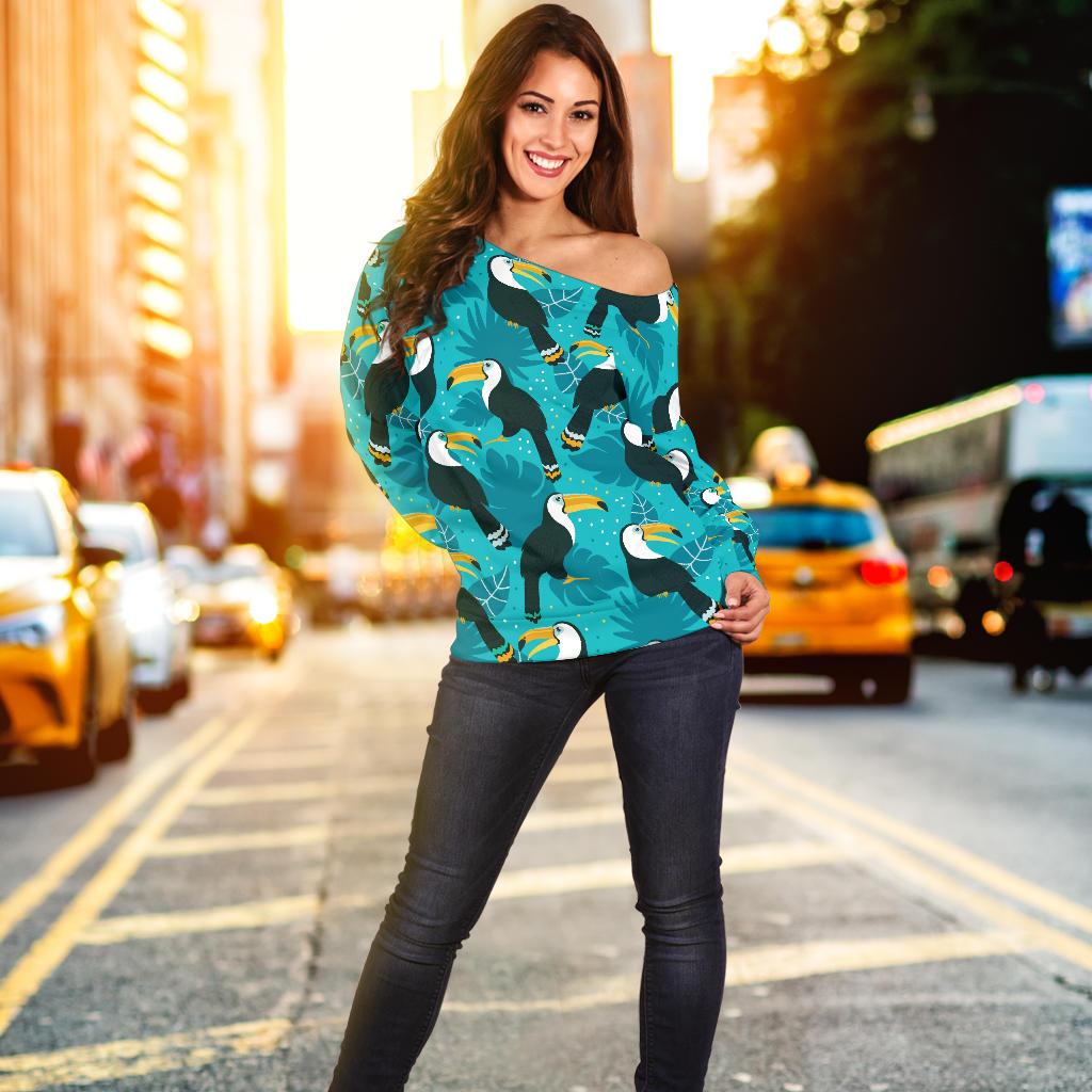 Toucan Parrot Pattern Print Off Shoulder Sweatshirt