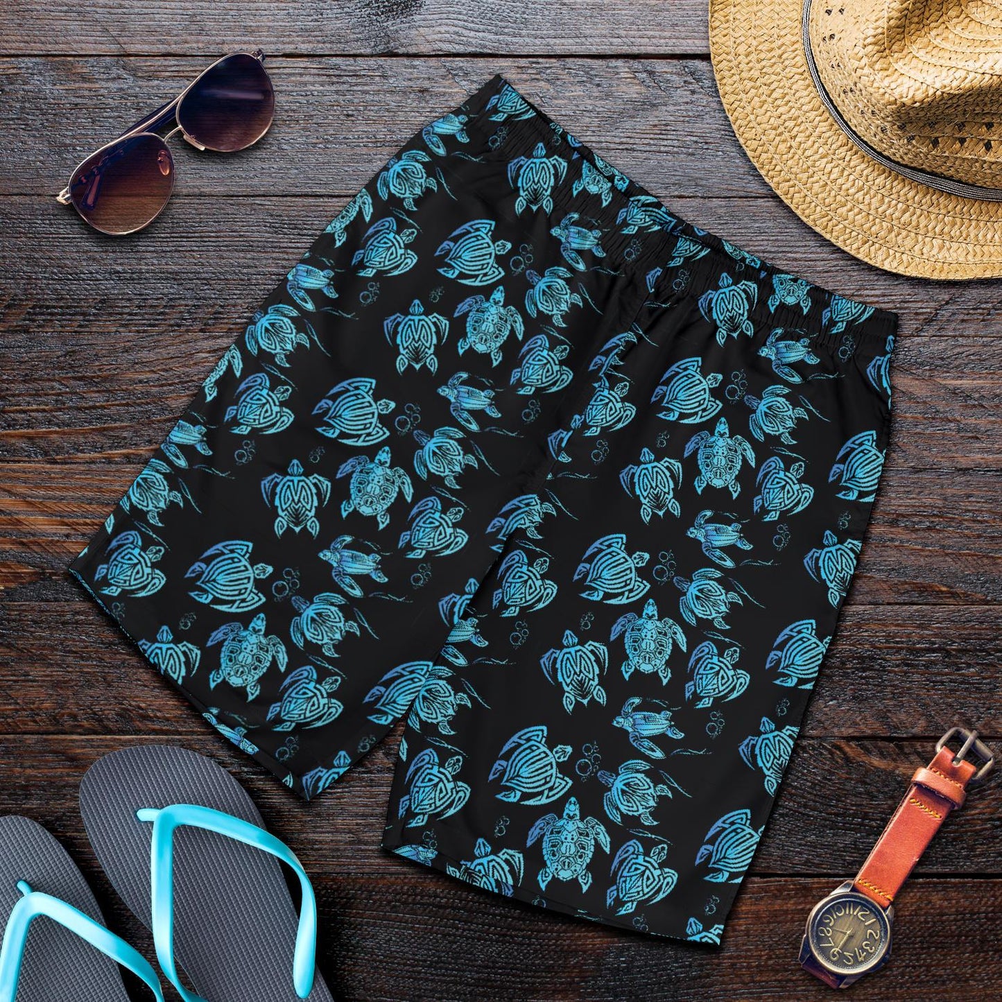 Tribal Turtle Polynesian Themed Design Mens Shorts-JTAMIGO.COM
