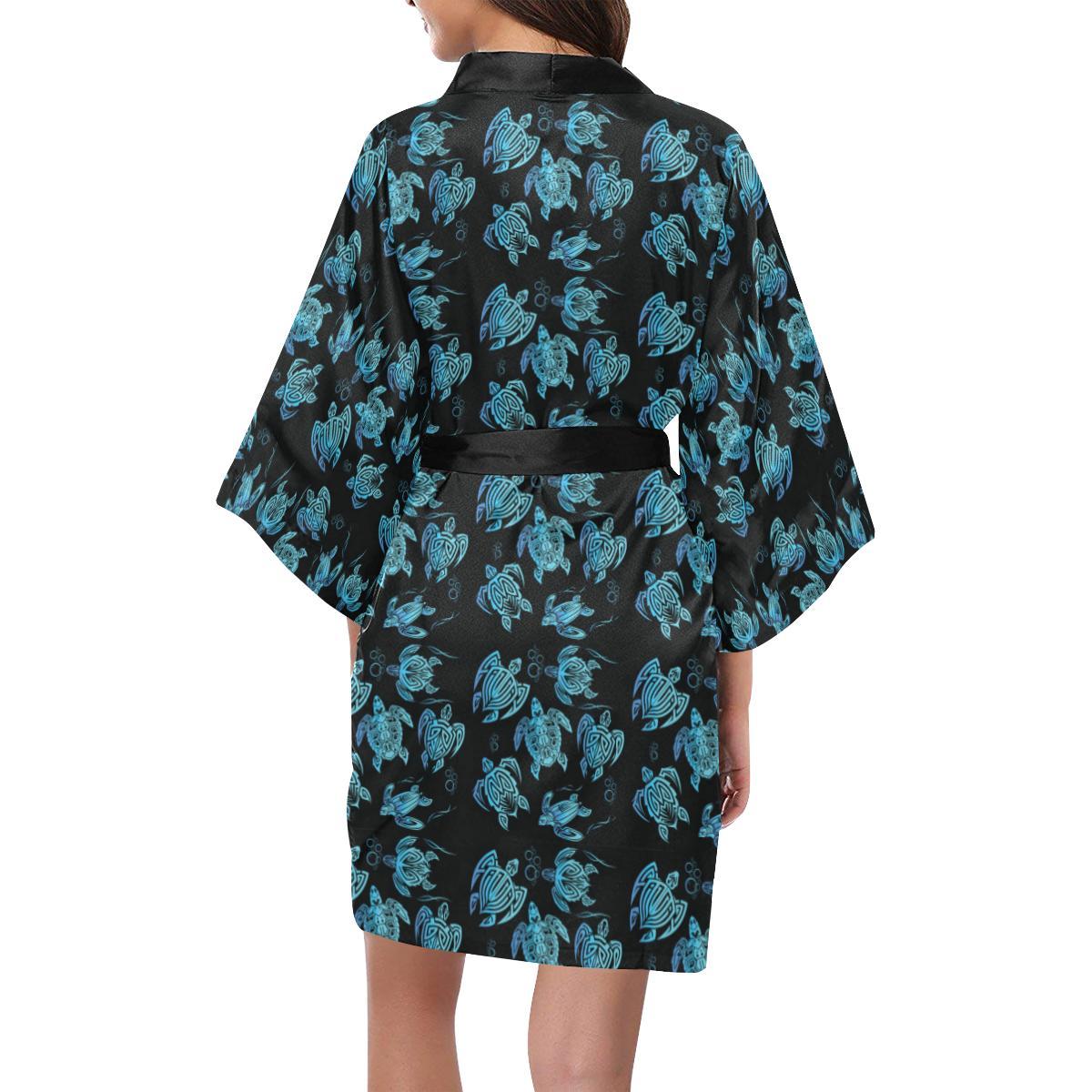 Tribal Turtle Polynesian Themed Design Women Short Kimono Robe