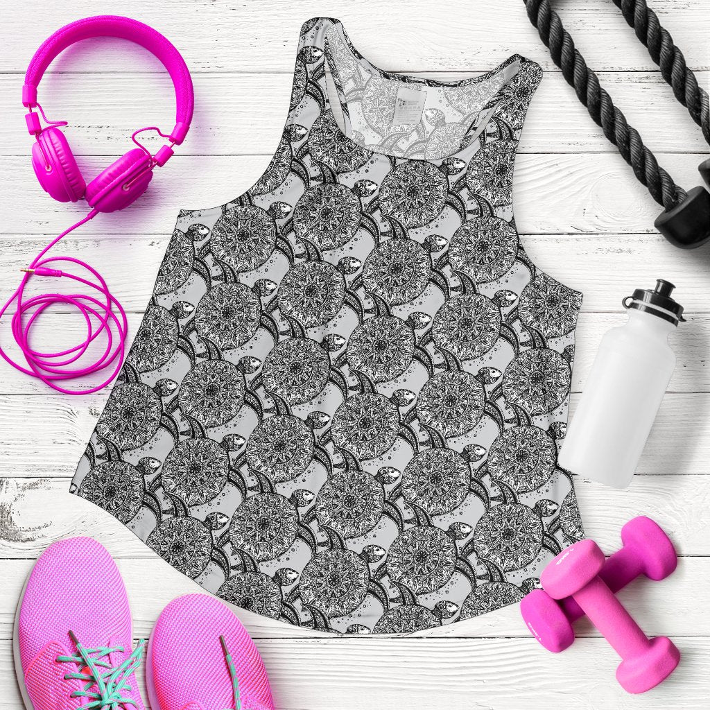 Tribal Turtle Polynesian Themed Print Women Racerback Tank Top