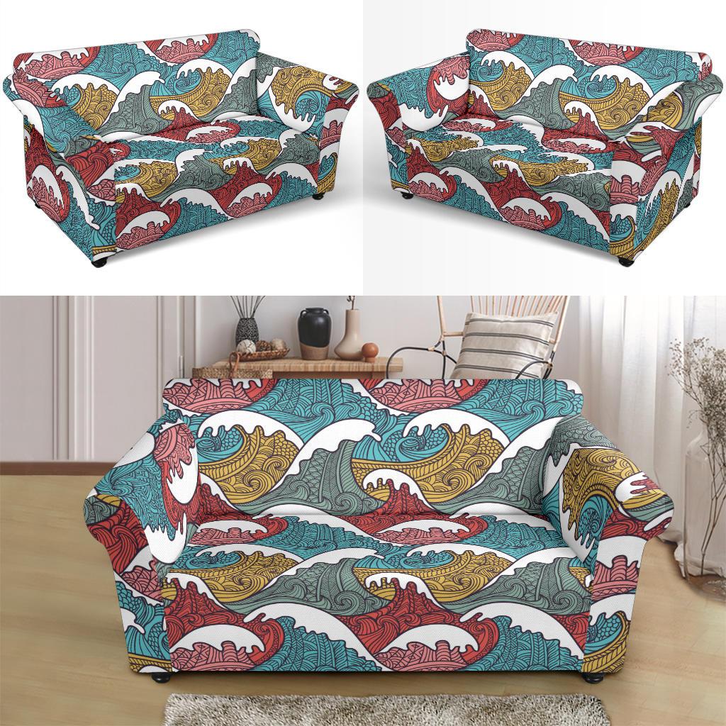 Tribal Wave Pattern Print Loveseat Slipcover-JTAMIGO.COM