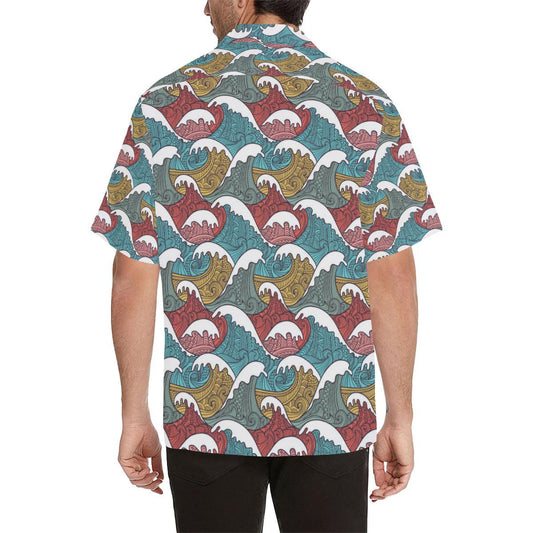 Tribal Wave Pattern Print Men Aloha Hawaiian Shirt