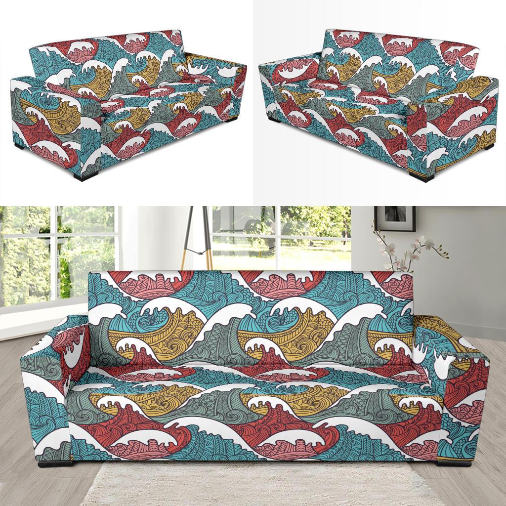 Tribal Wave Pattern Print Sofa Slipcover-JTAMIGO.COM
