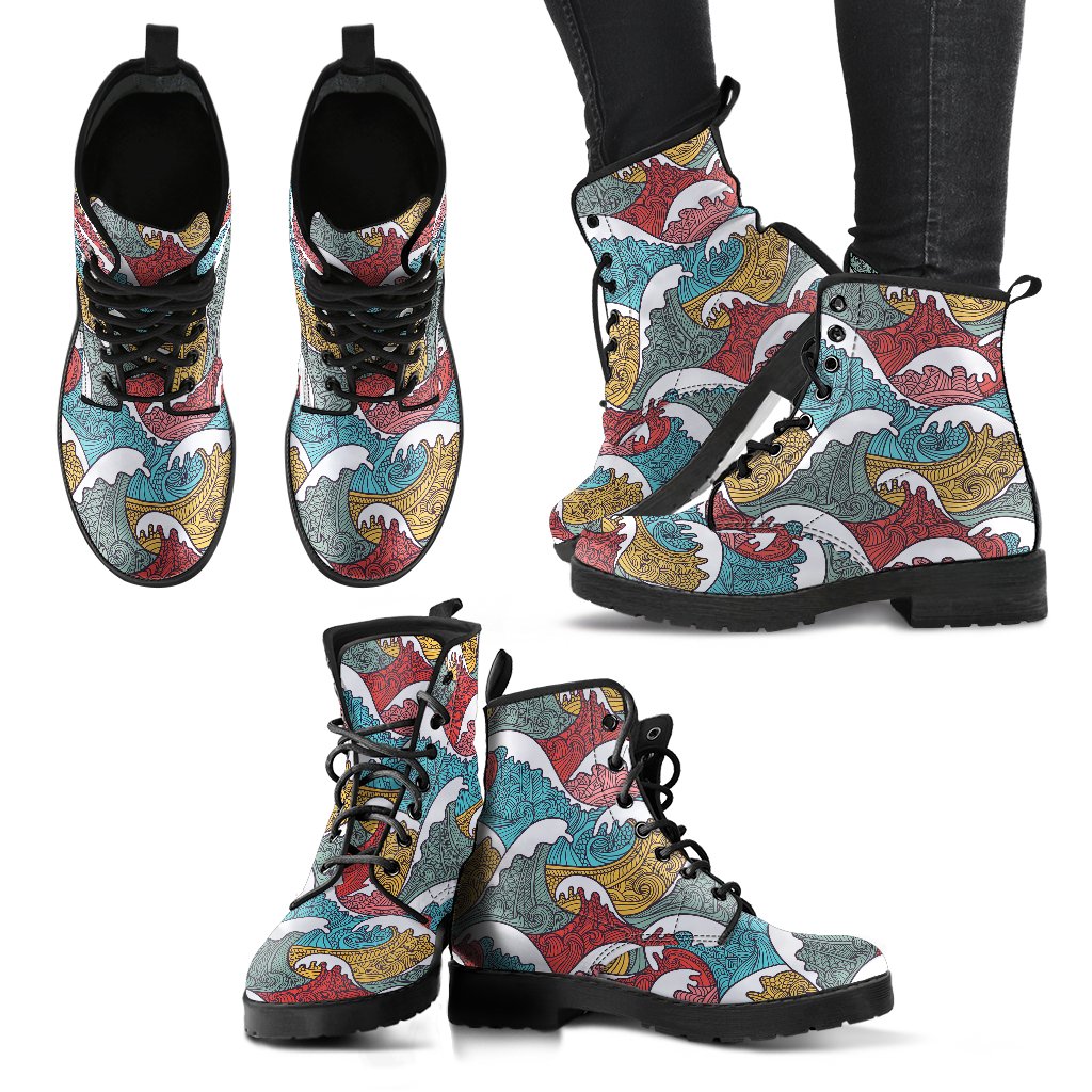 Tribal Wave Pattern Print Women Leather Boots-JTAMIGO.COM