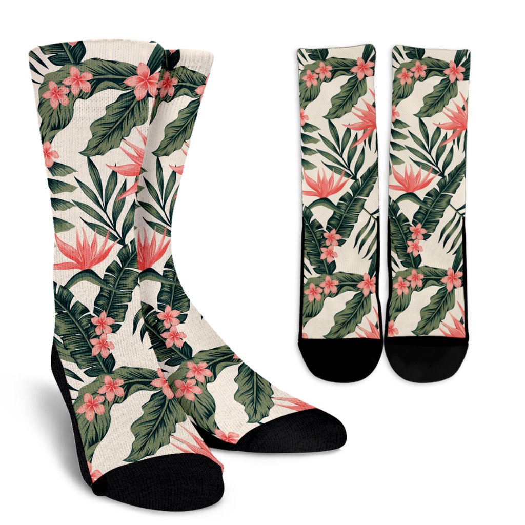 Tropical Flower Palm Leaves Crew Socks