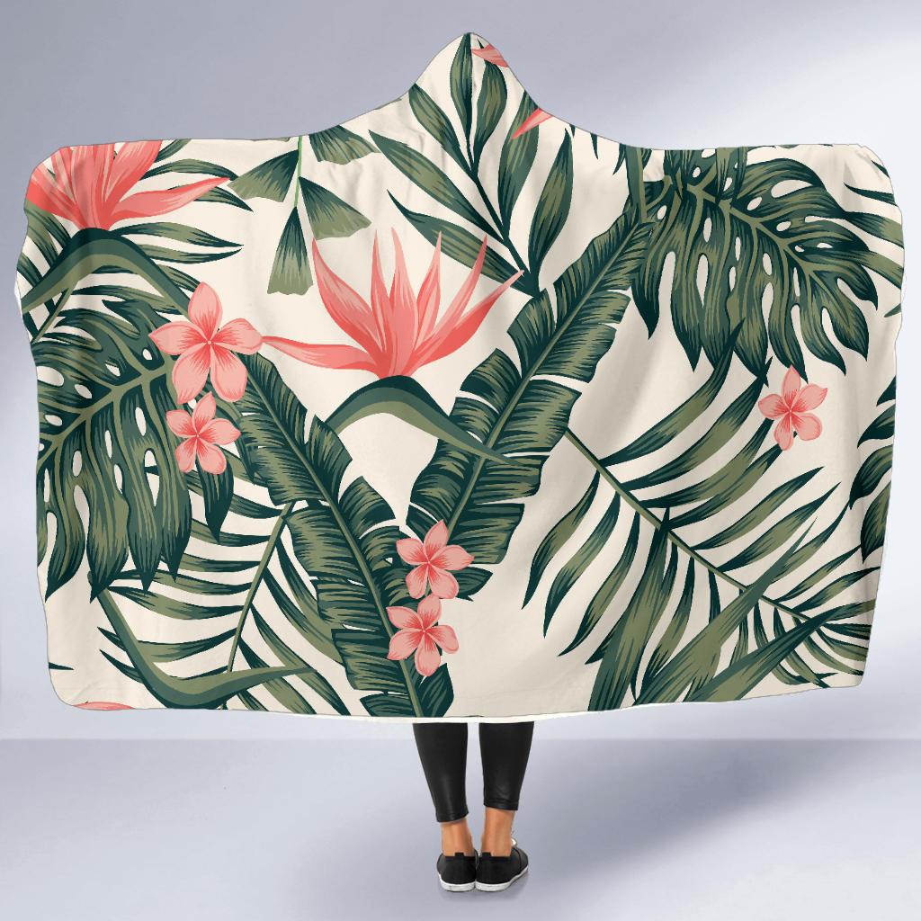 Tropical Flower Palm Leaves Hooded Blanket-JTAMIGO.COM