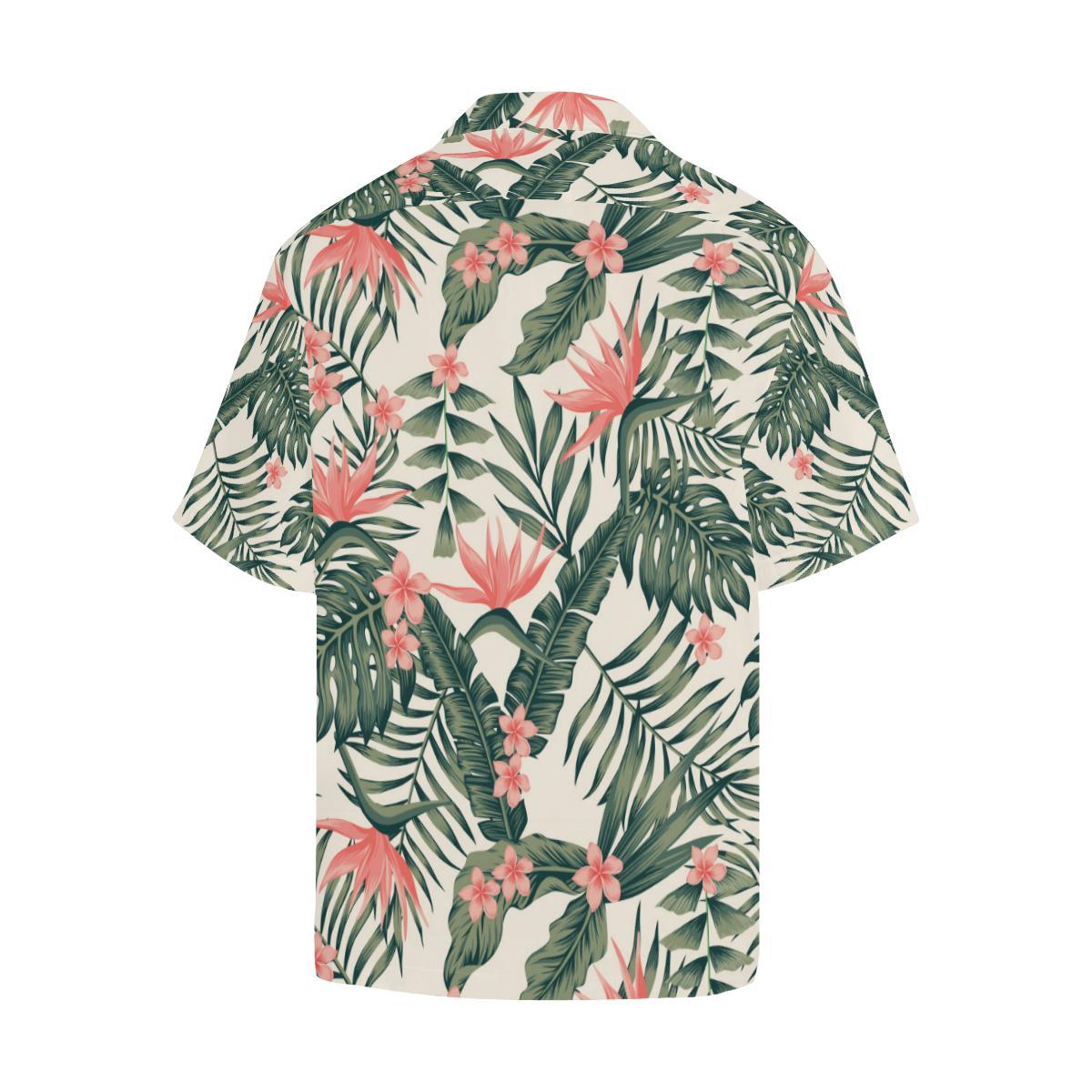 Tropical Flower Palm Leaves Men Aloha Hawaiian Shirt