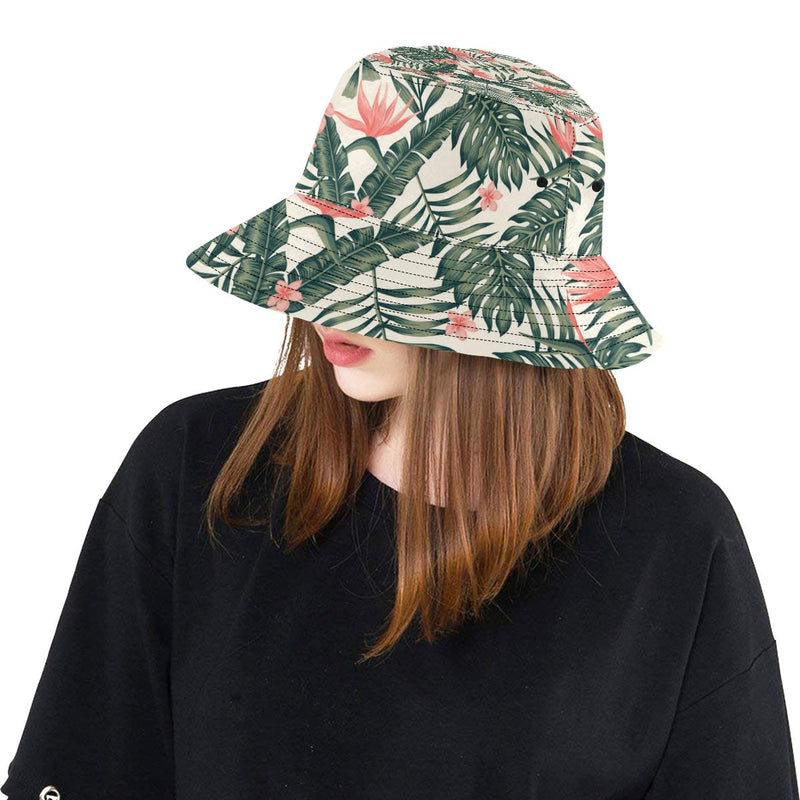Tropical Flower Palm Leaves Unisex Bucket Hat