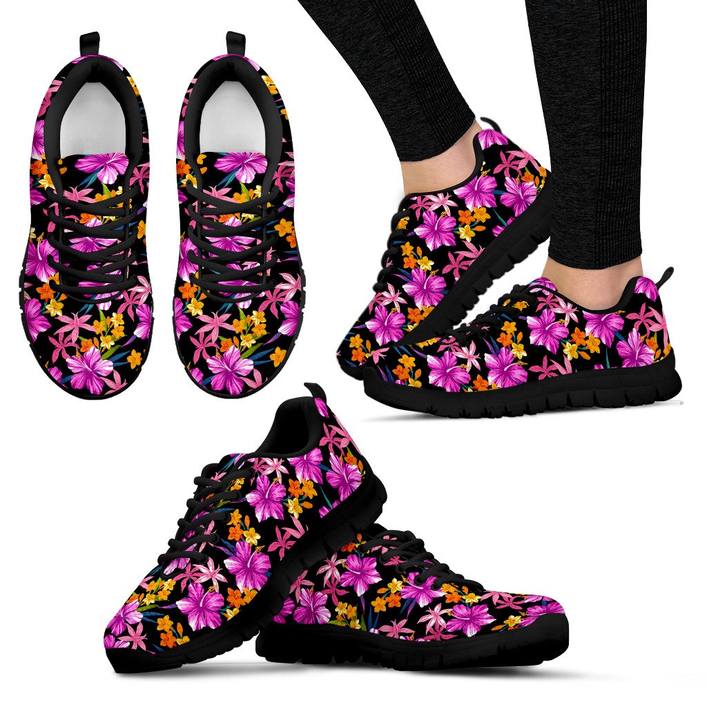 Tropical Flower Pink Hibiscus Print Women Sneakers Shoes