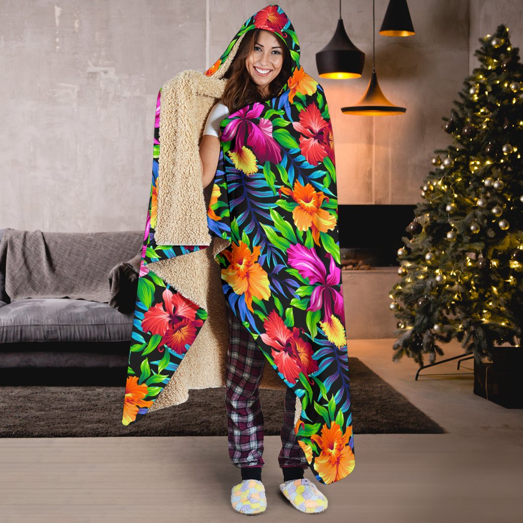 Tropical Folower Colorful Print Hooded Blanket-JTAMIGO.COM