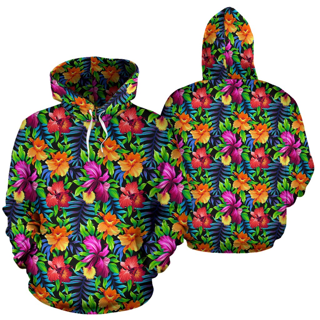 Tropical Folower Colorful Print Pullover Hoodie
