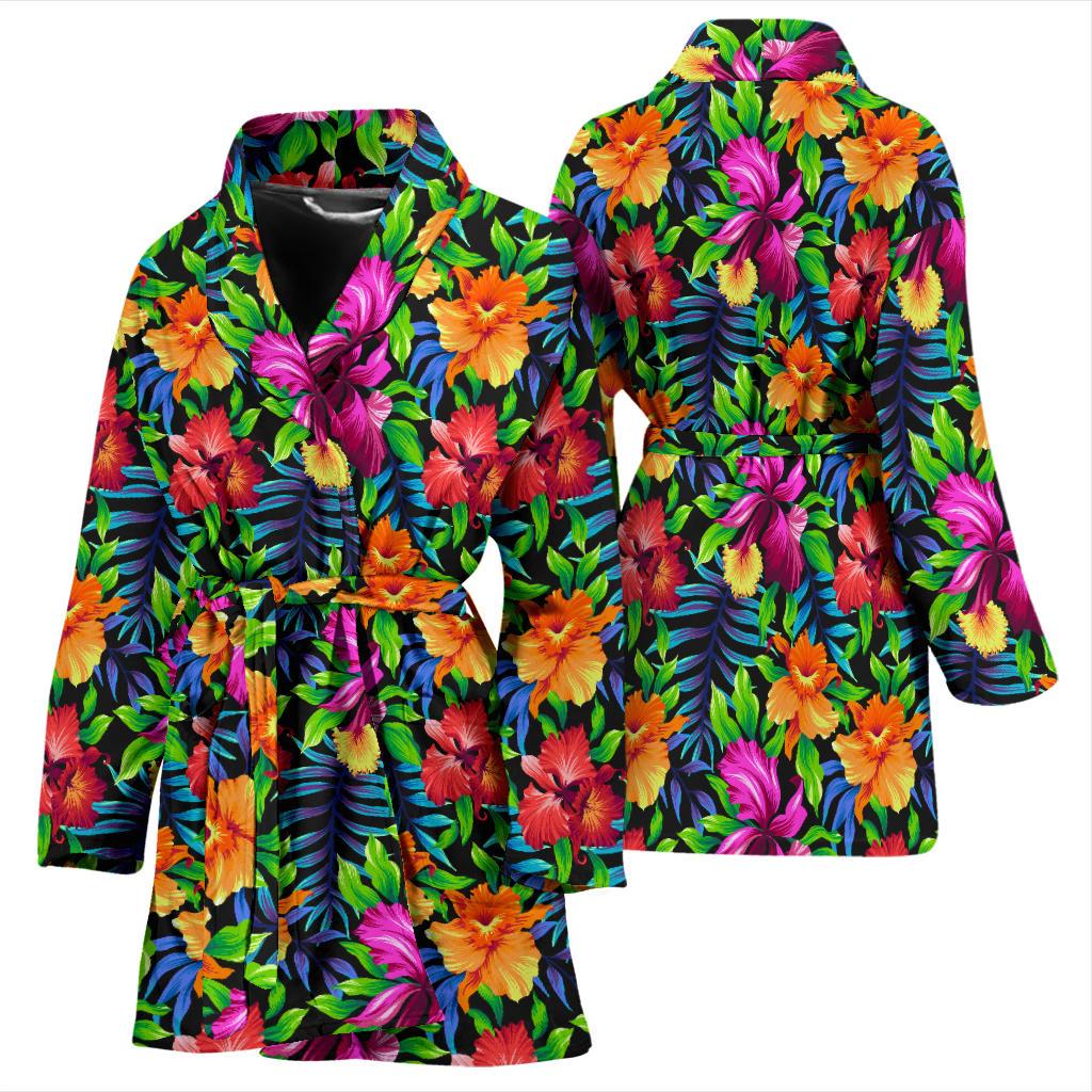 Tropical Folower Colorful Print Women Bath Robe-JTAMIGO.COM