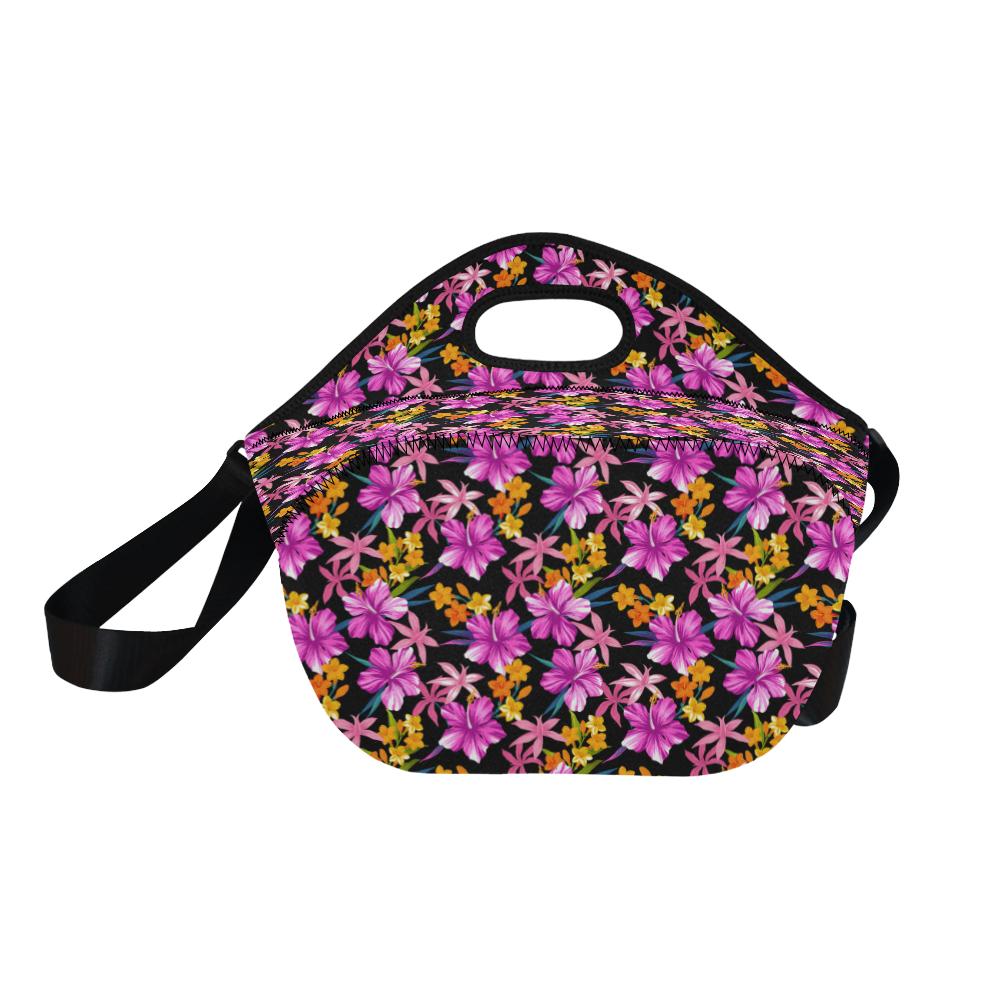 Tropical Folower Pink Hibiscus Print Neoprene Lunch Bag (Model 1669)(Large)-JTAMIGO.COM