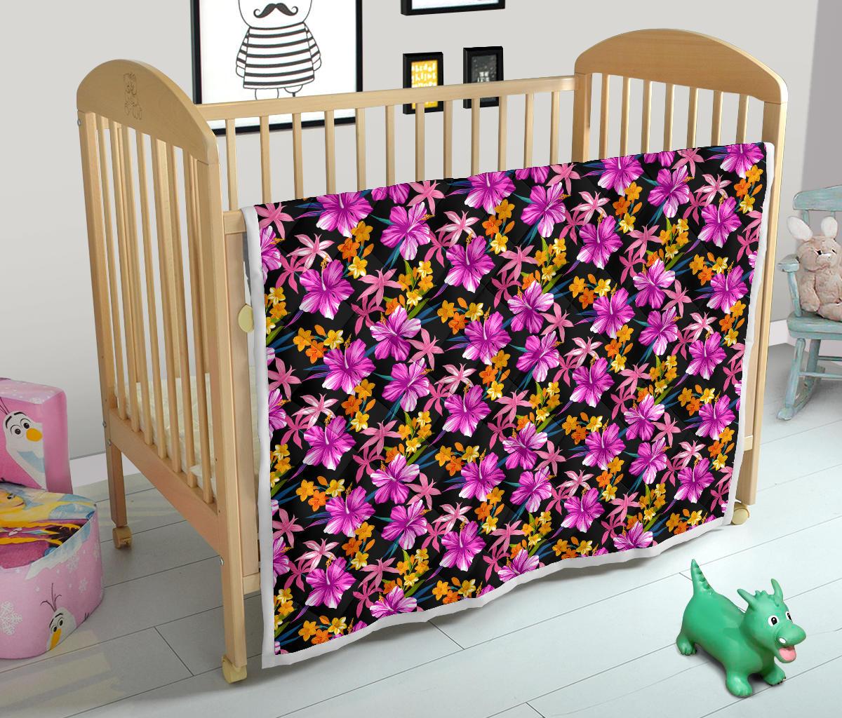 Tropical Folower Pink Hibiscus Print Premium Quilt-JTAMIGO.COM