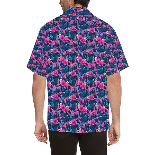 Tropical Folower Pink Themed Print Men Aloha Hawaiian Shirt