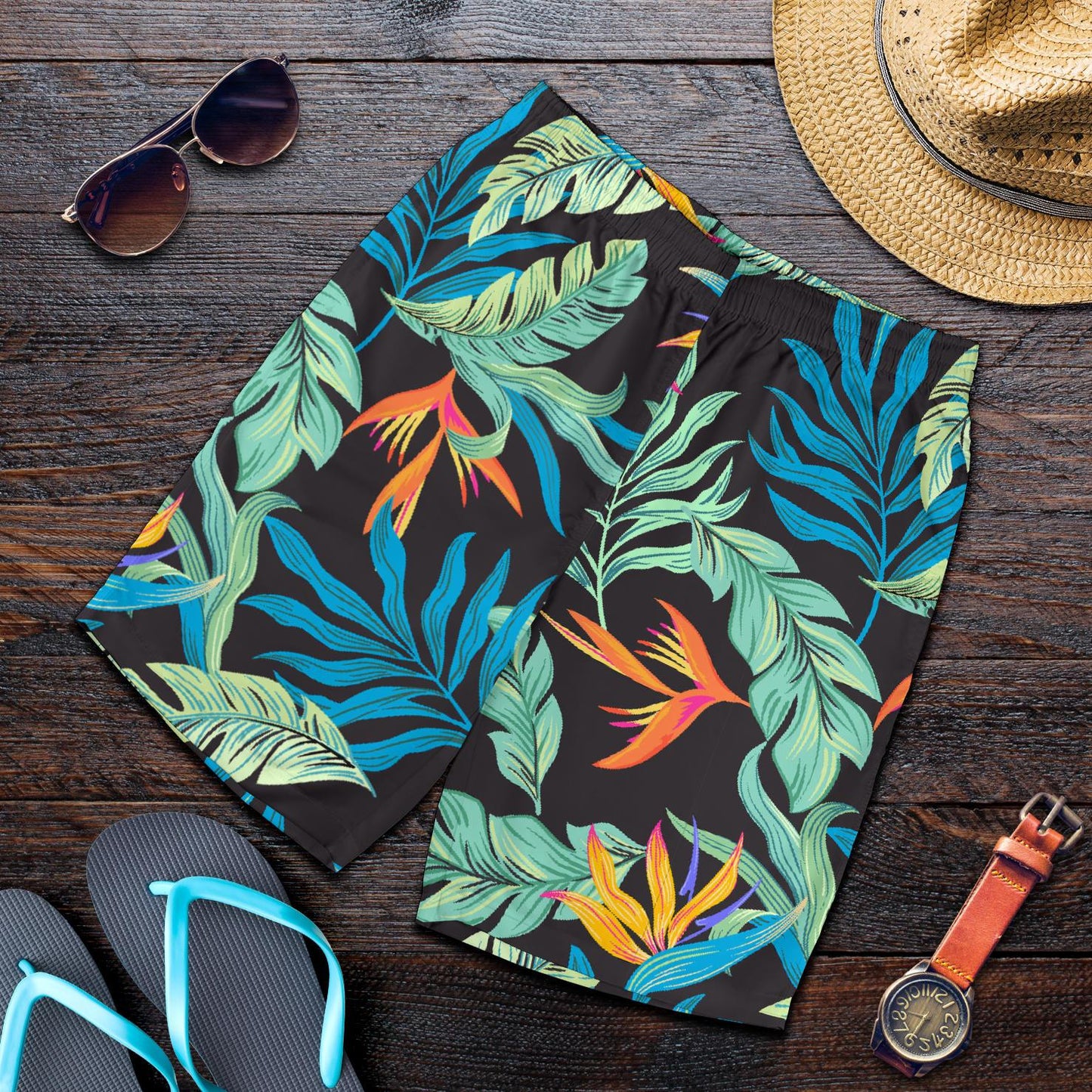 Tropical Palm Leaves Hawaiian Flower Mens Shorts-JTAMIGO.COM