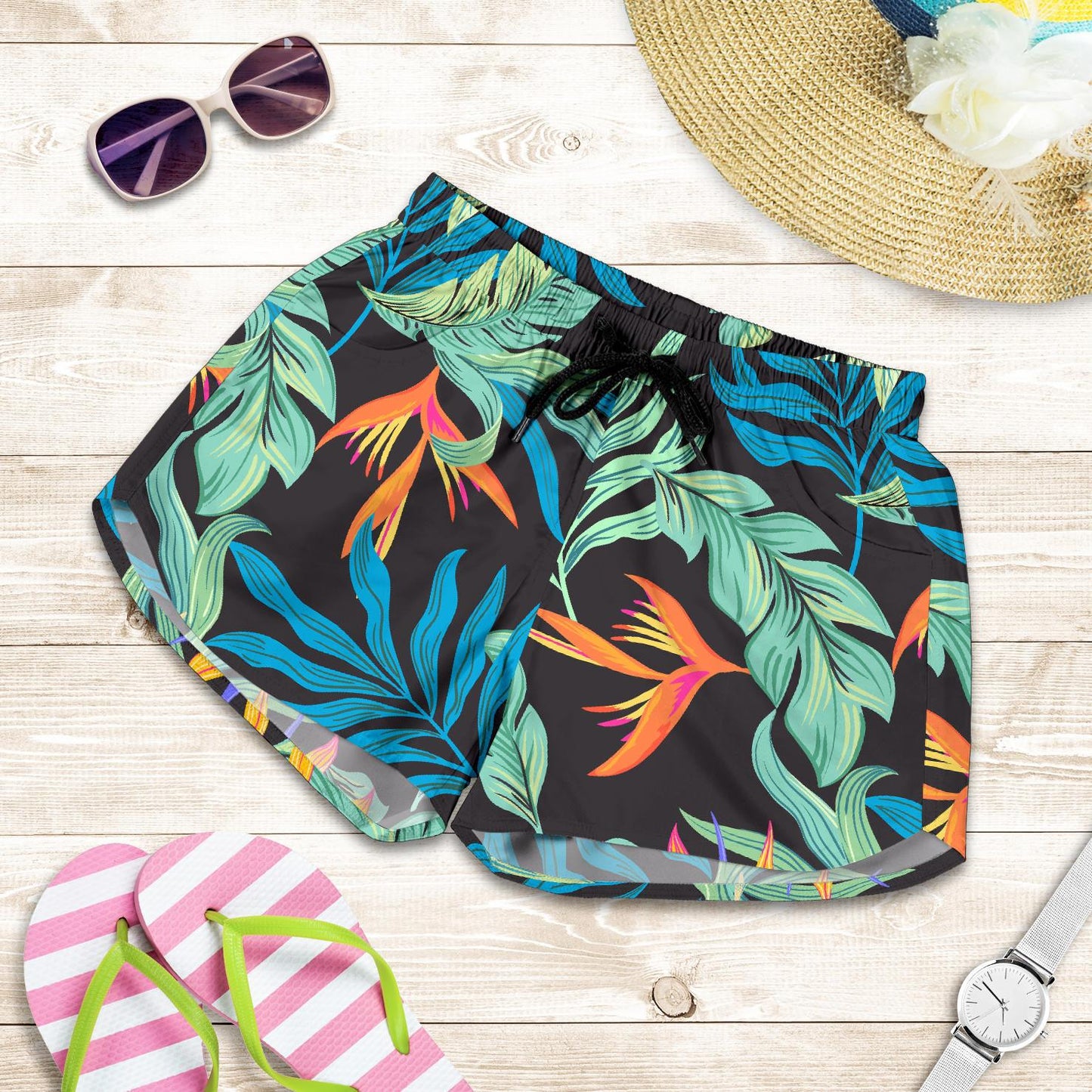 Tropical Palm Leaves Hawaiian Flower Women Shorts-JTAMIGO.COM