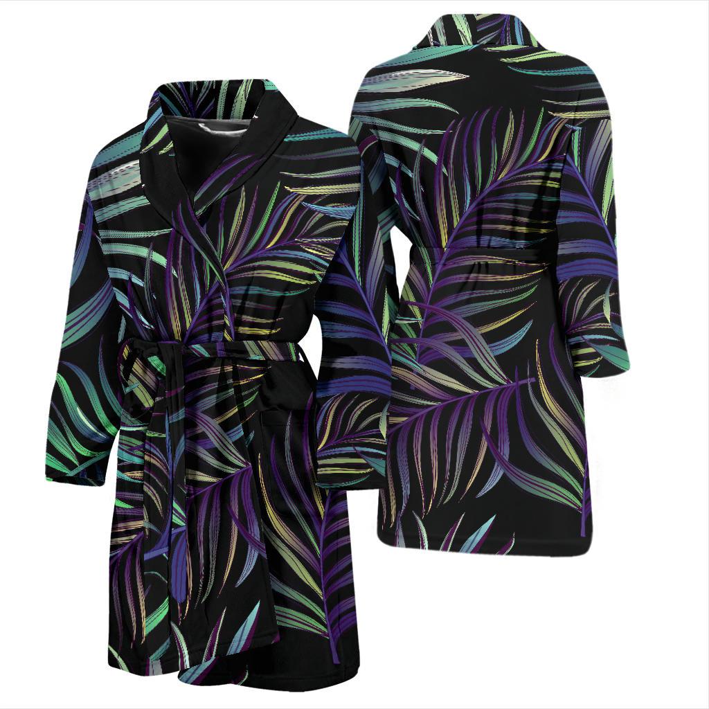 Tropical Palm Leaves Pattern Brightness Men Bath Robe-JTAMIGO.COM