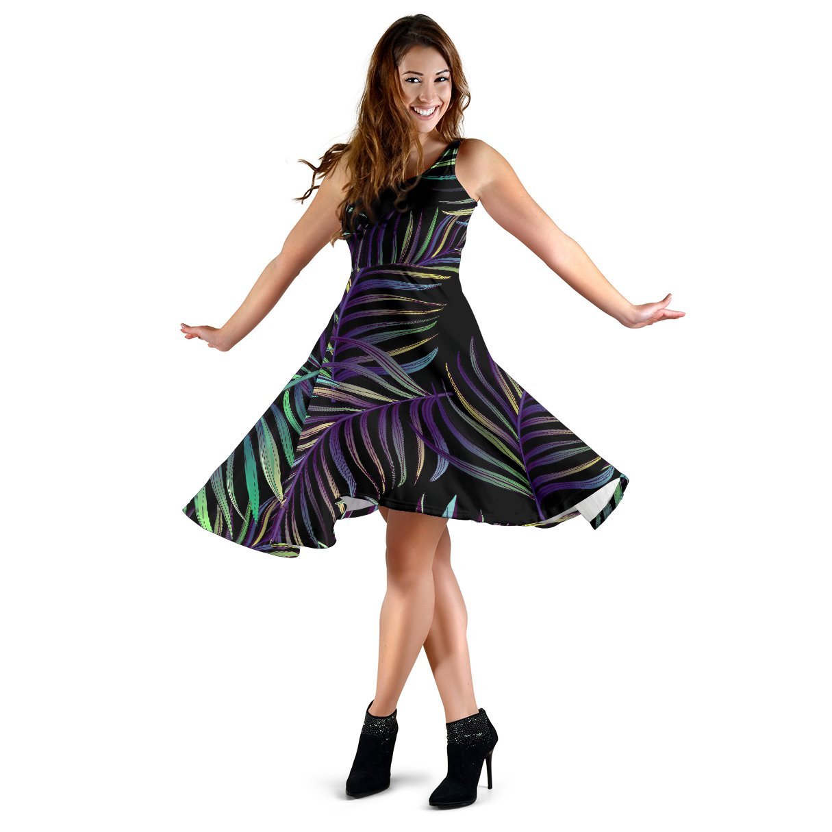 Tropical Palm Leaves Pattern Brightness Sleeveless Dress