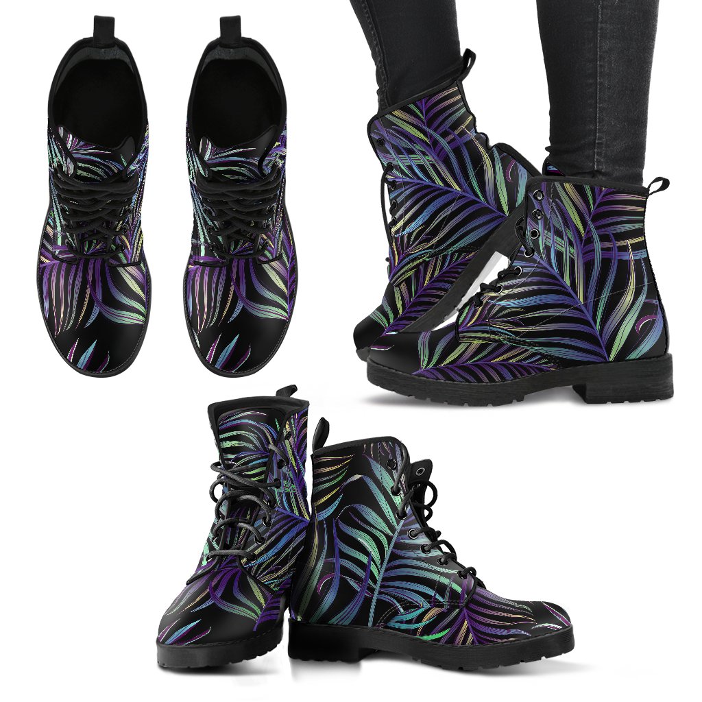 Tropical Palm Leaves Pattern Brightness Women Leather Boots-JTAMIGO.COM