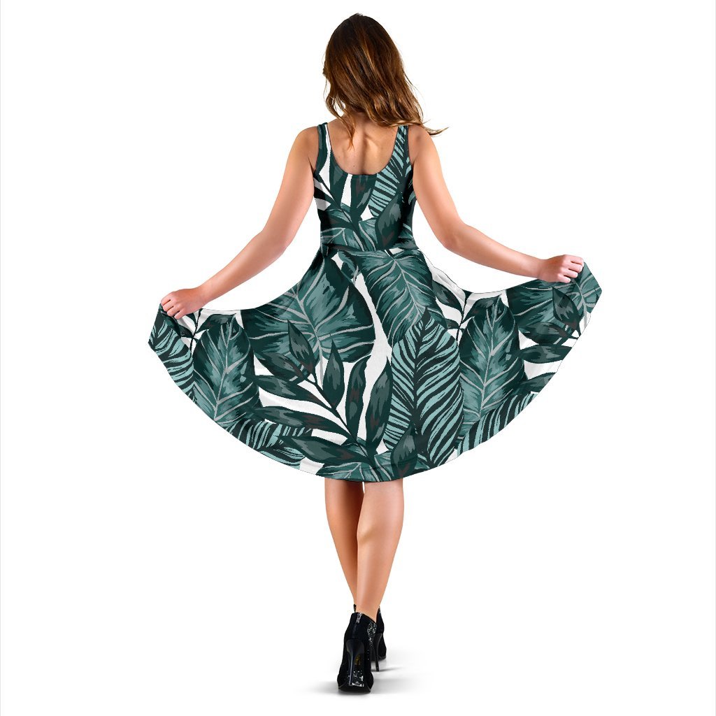 Tropical Palm Leaves Pattern Sleeveless Dress